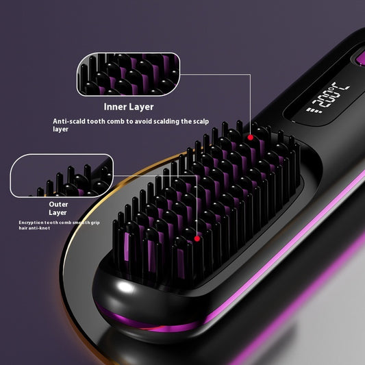 Brosse Lissante Sans Fil LCD – Rechargeable, Chauffage Céramique & Ionique